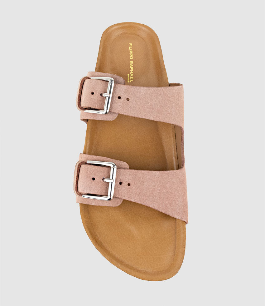 KRYO Two Strap Slide with Buckle in Rose Suede - Edward Meller