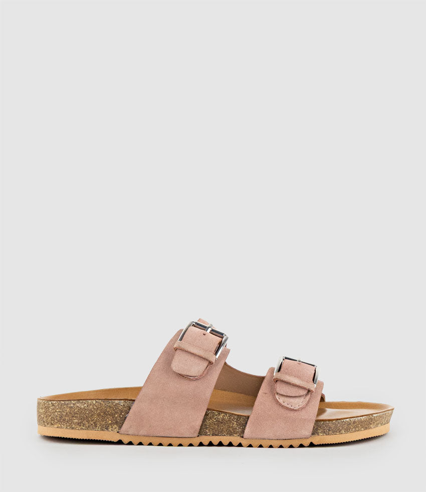KRYO Two Strap Slide with Buckle in Rose Suede - Edward Meller