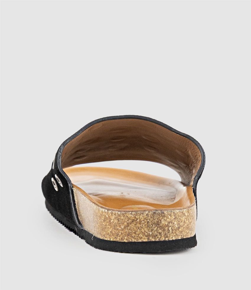 KUNE Slide with Eyelets in Black Suede - Edward Meller