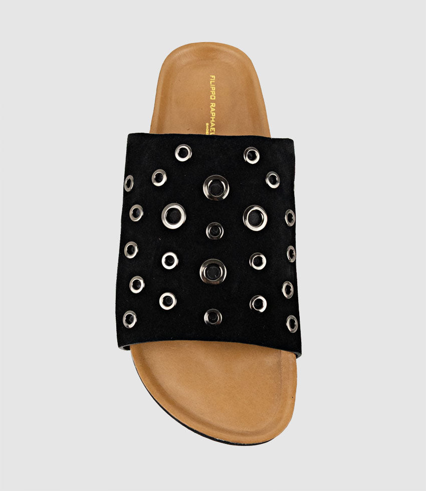 KUNE Slide with Eyelets in Black Suede - Edward Meller
