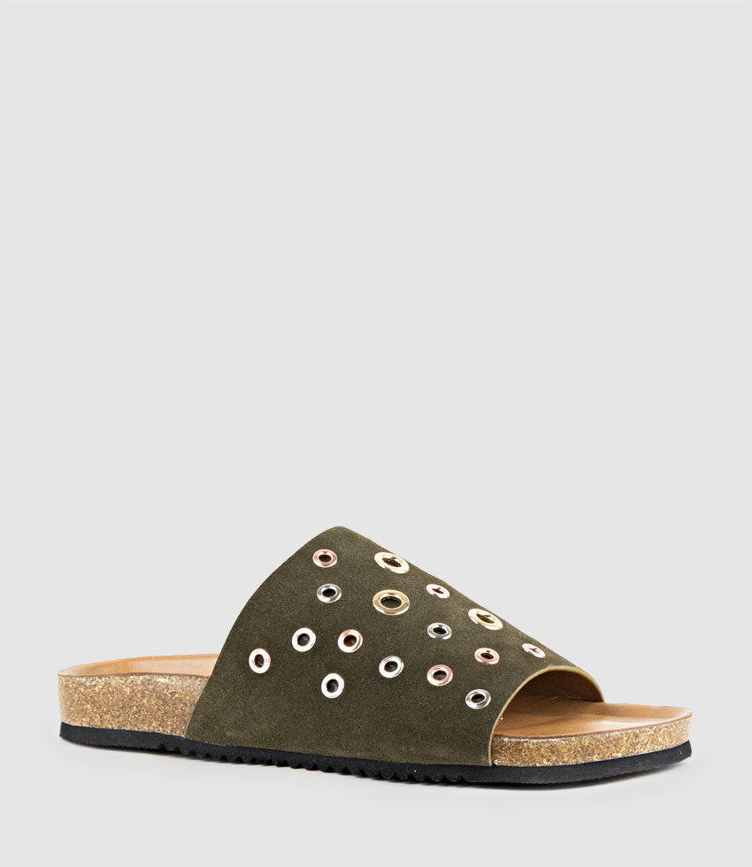 KUNE Slide with Eyelets in Forest Suede - Edward Meller
