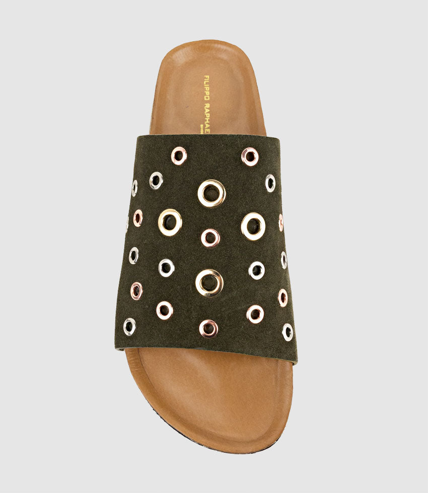 KUNE Slide with Eyelets in Forest Suede - Edward Meller
