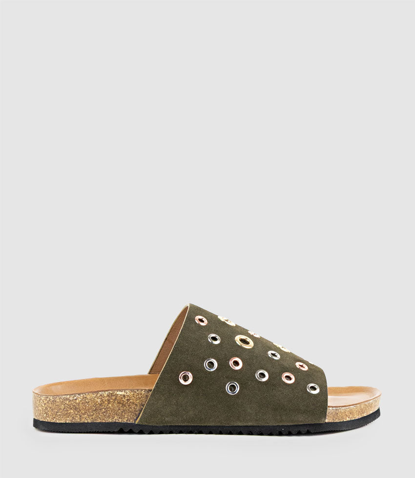 KUNE Slide with Eyelets in Forest Suede - Edward Meller