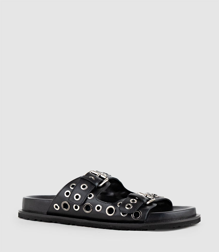KRYNNE Slide with Eyelets in Black - Edward Meller
