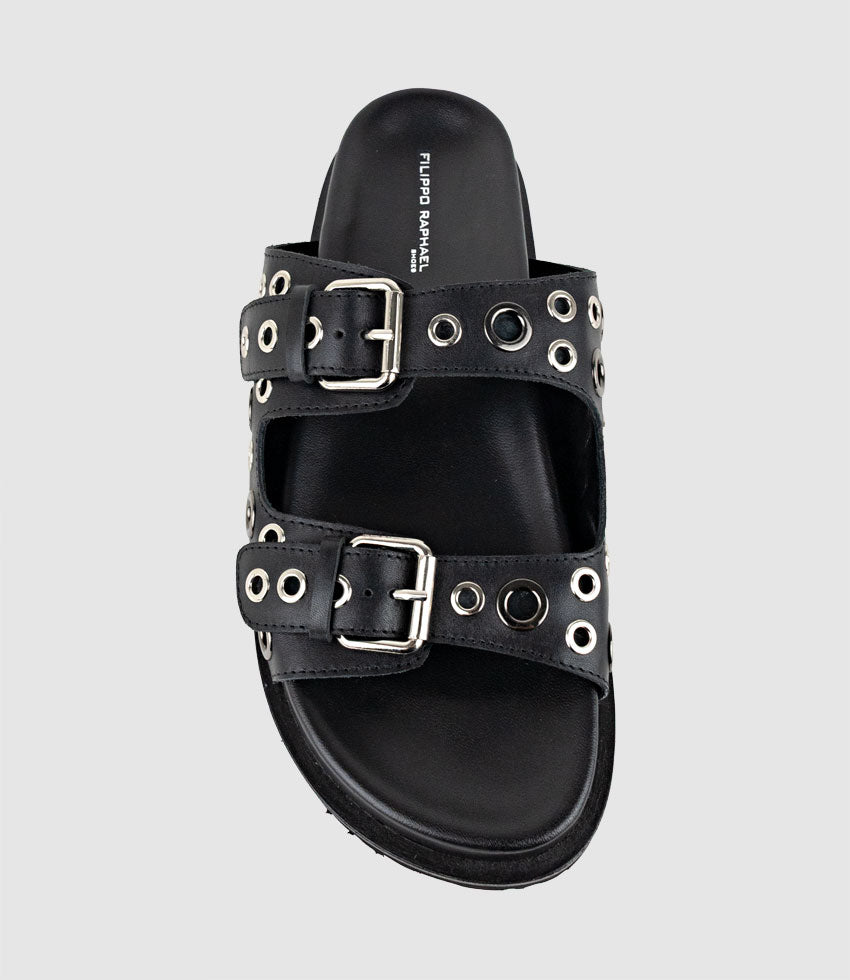 KRYNNE Slide with Eyelets in Black - Edward Meller