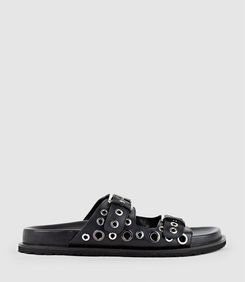 KRYNNE Slide with Eyelets in Black - Edward Meller