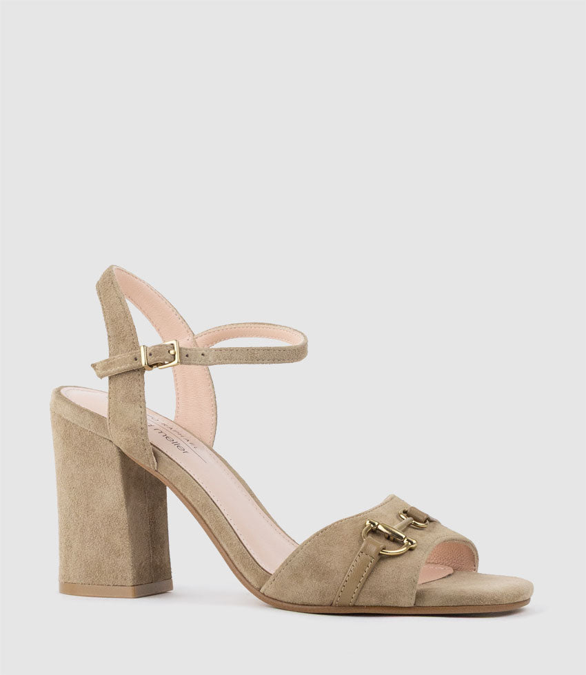 KYSAN85 Sandal with Asymmetrical Trim in Camel Suede - Edward Meller