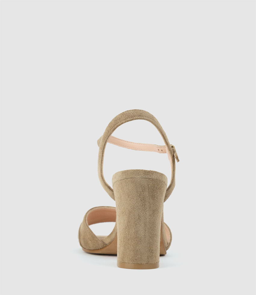KYSAN85 Sandal with Asymmetrical Trim in Camel Suede - Edward Meller