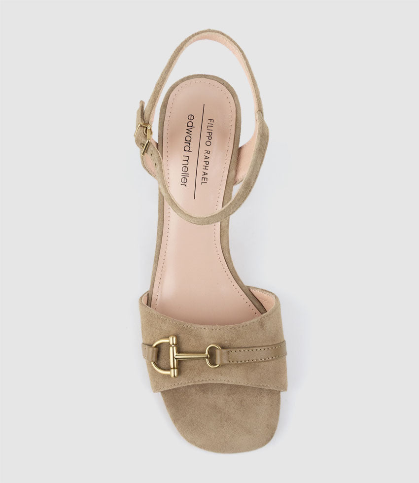 KYSAN85 Sandal with Asymmetrical Trim in Camel Suede - Edward Meller