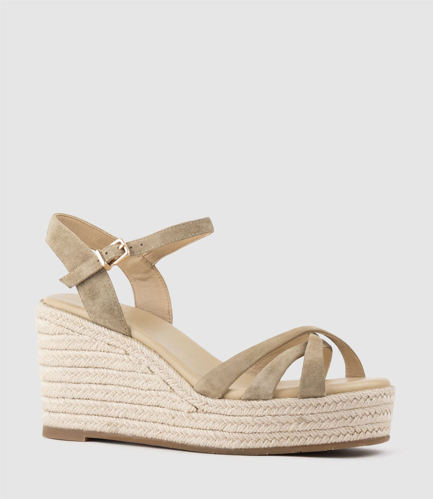 LANA80 Multistrap Espadrille in Camel Suede - Edward Meller