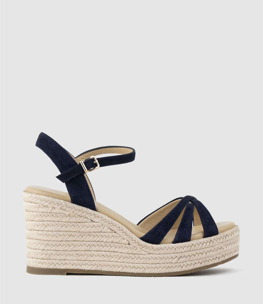 LANA80 Multistrap Espadrille in Navy Suede - Edward Meller