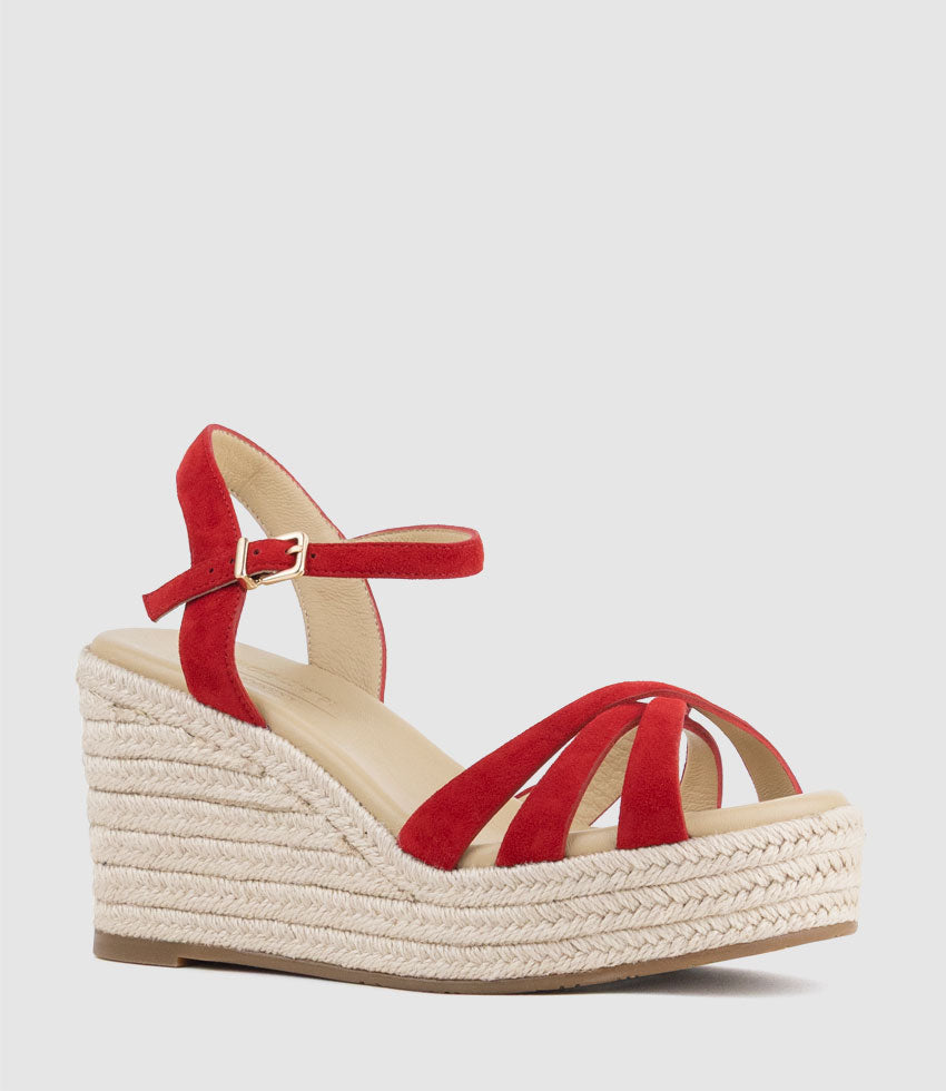 LANA80 Multistrap Espadrille in Red Suede - Edward Meller