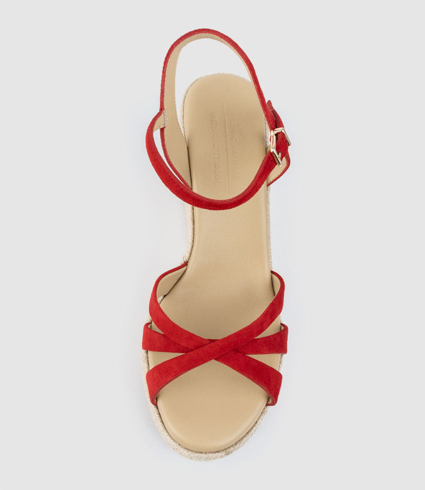 LANA80 Multistrap Espadrille in Red Suede - Edward Meller