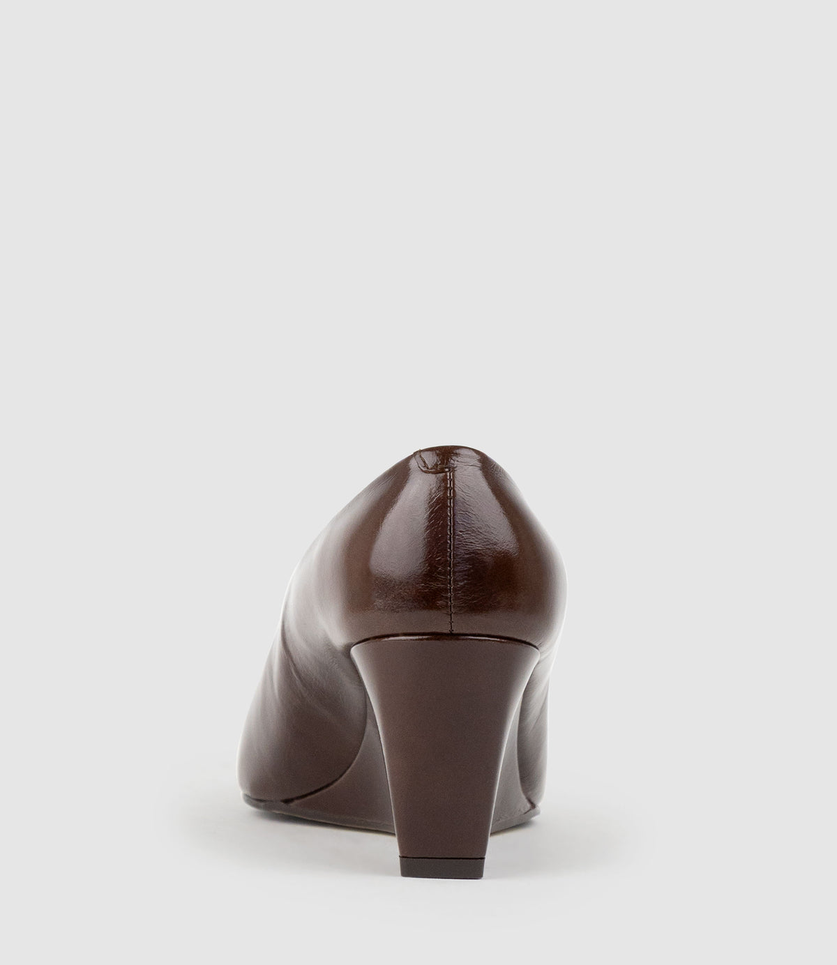 LANVERE65 Peep Toe Pump on Wedge in Chocolate Crinkle Patent