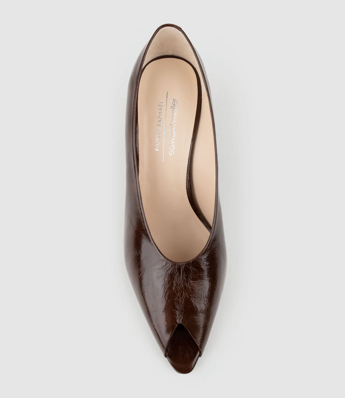LANVERE65 Peep Toe Pump on Wedge in Chocolate Crinkle Patent
