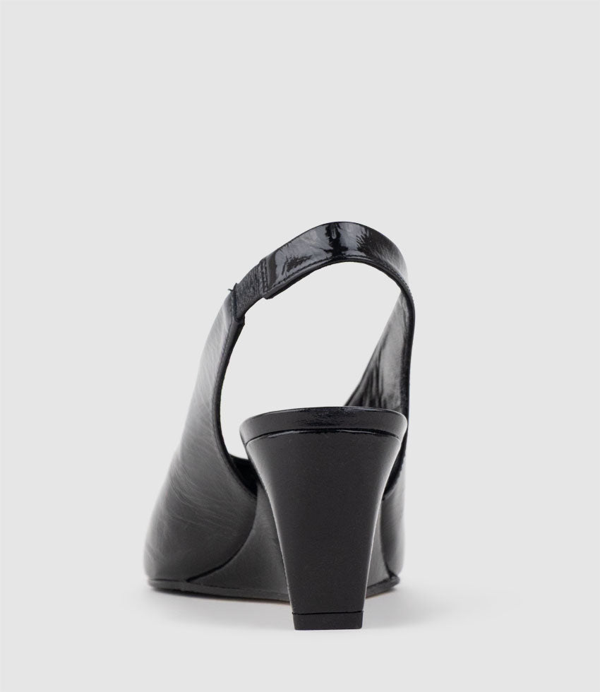 LIARA70 Peep Toe Pump on Wedge in Black Patent - Edward Meller