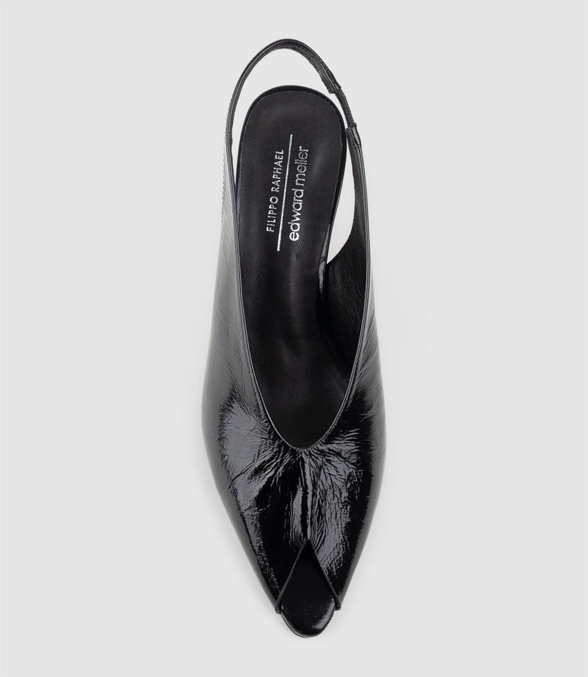 LIARA70 Peep Toe Pump on Wedge in Black Patent - Edward Meller