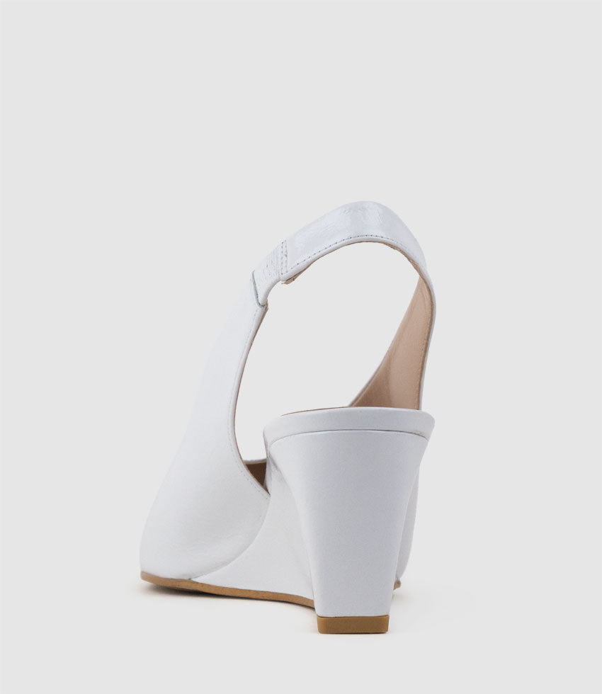 LIARA70 Peep Toe Pump on Wedge in Offwhite Patent - Edward Meller