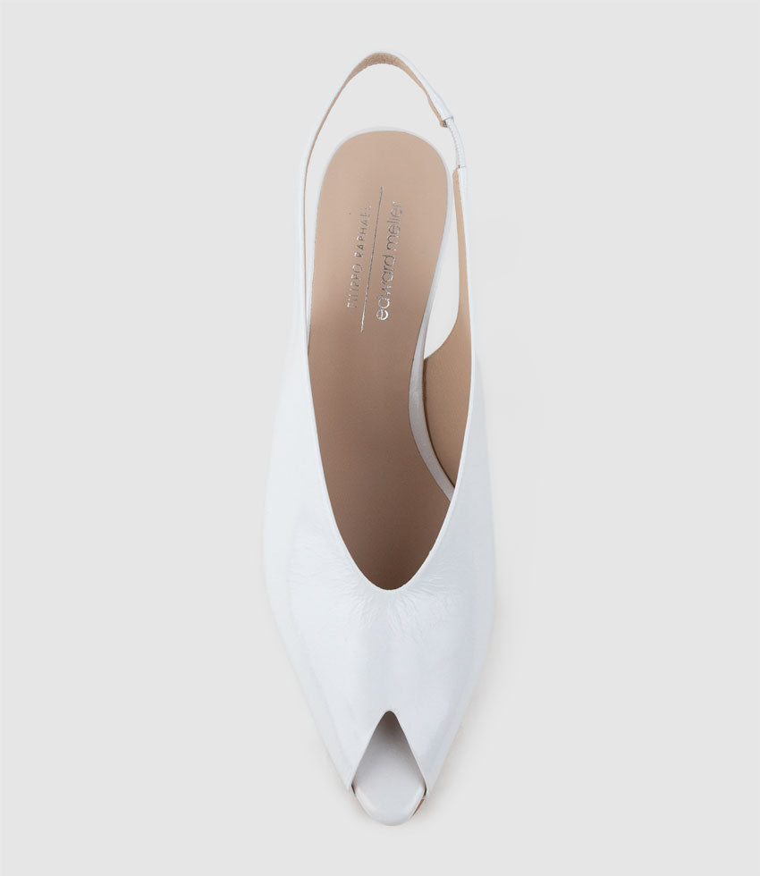 LIARA70 Peep Toe Pump on Wedge in Offwhite Patent - Edward Meller