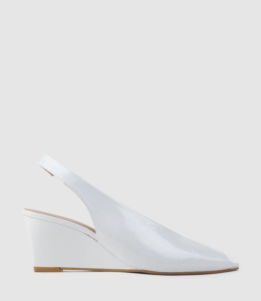 LIARA70 Peep Toe Pump on Wedge in Offwhite Patent - Edward Meller