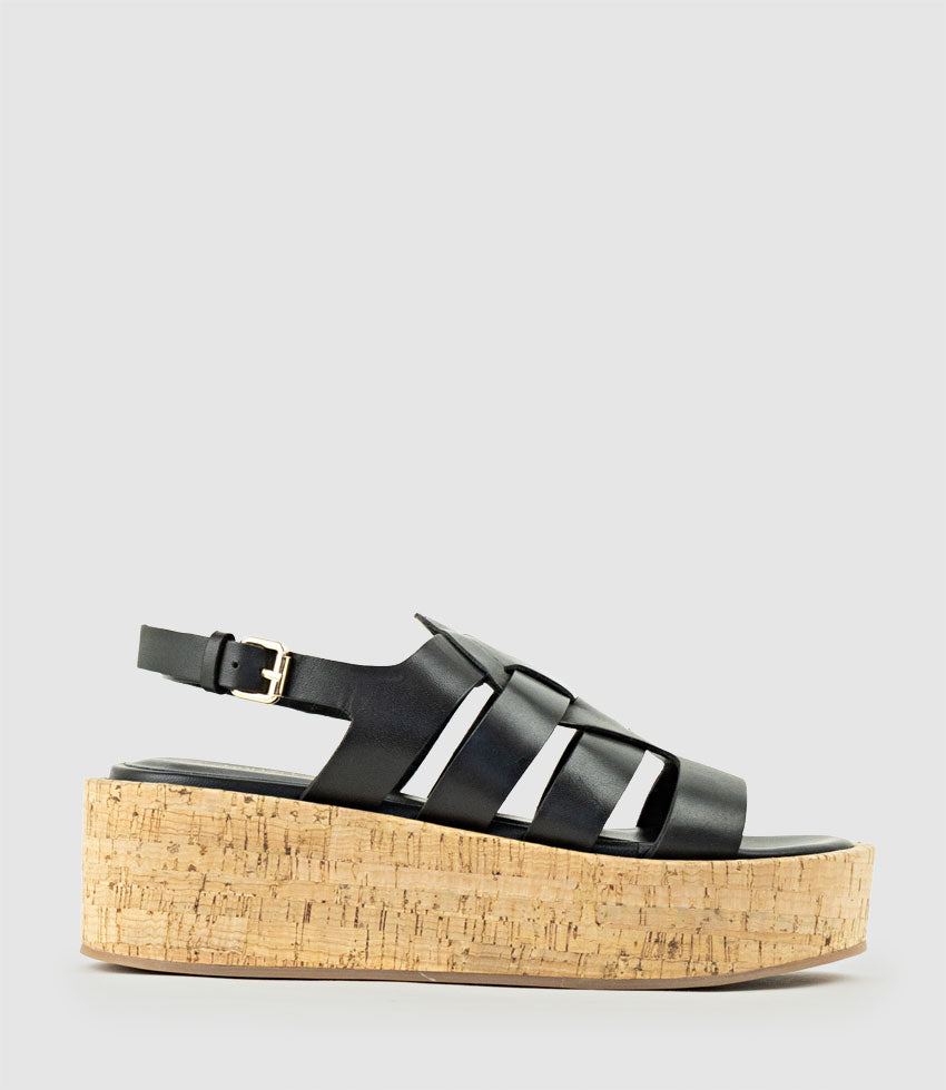 LYNARA Strappy Sandal on Unit in Black - Edward Meller