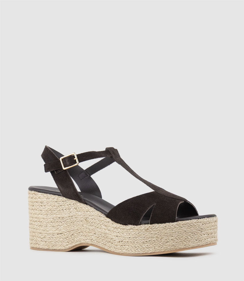 MADERA T-Bar Espadrille in Chocolate Suede - Edward Meller