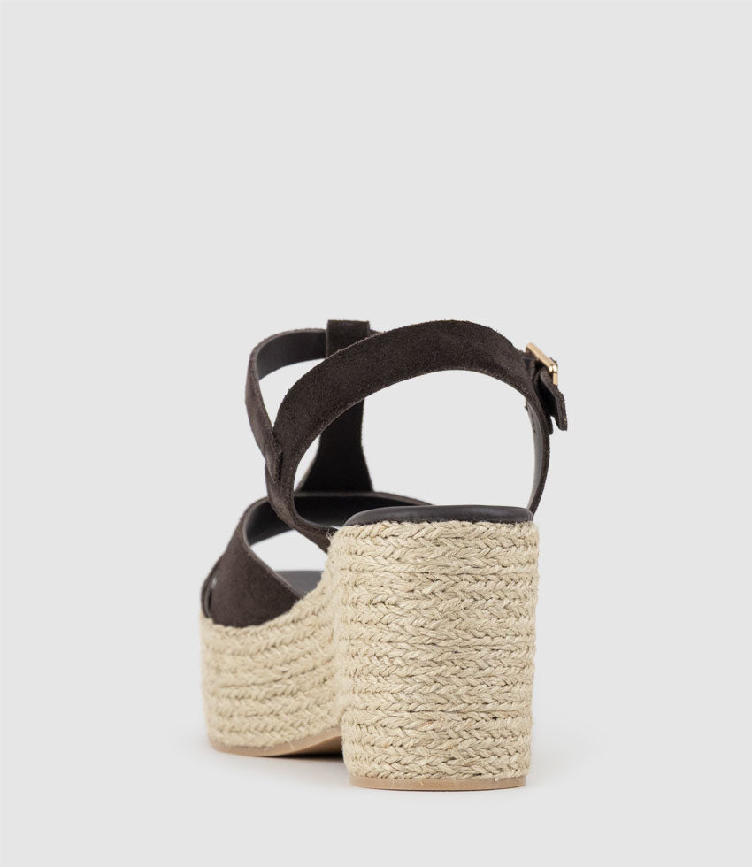 MADERA T-Bar Espadrille in Chocolate Suede - Edward Meller