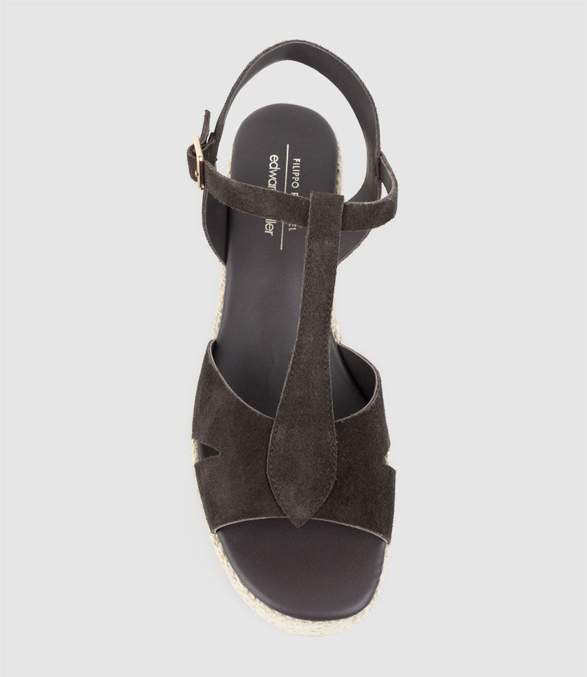 MADERA T-Bar Espadrille in Chocolate Suede - Edward Meller