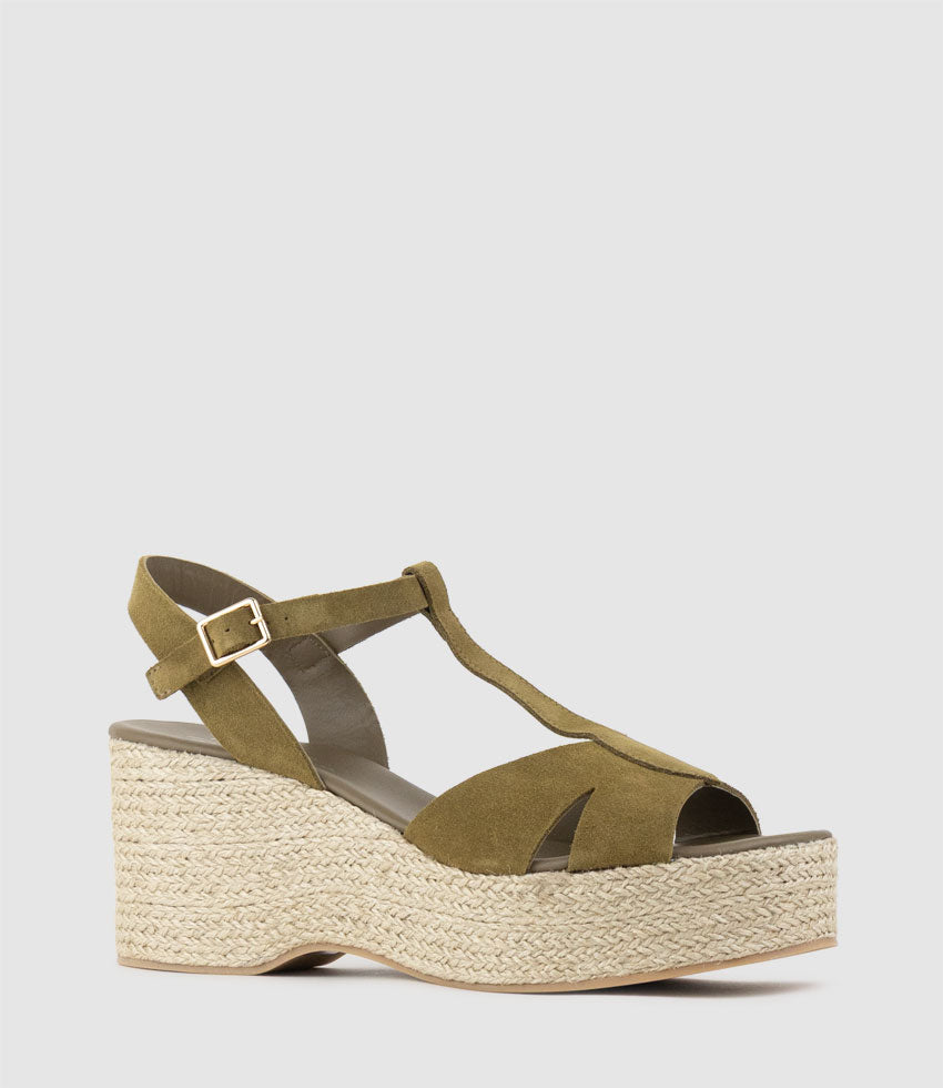 MADERA T-Bar Espadrille in Military Suede - Edward Meller