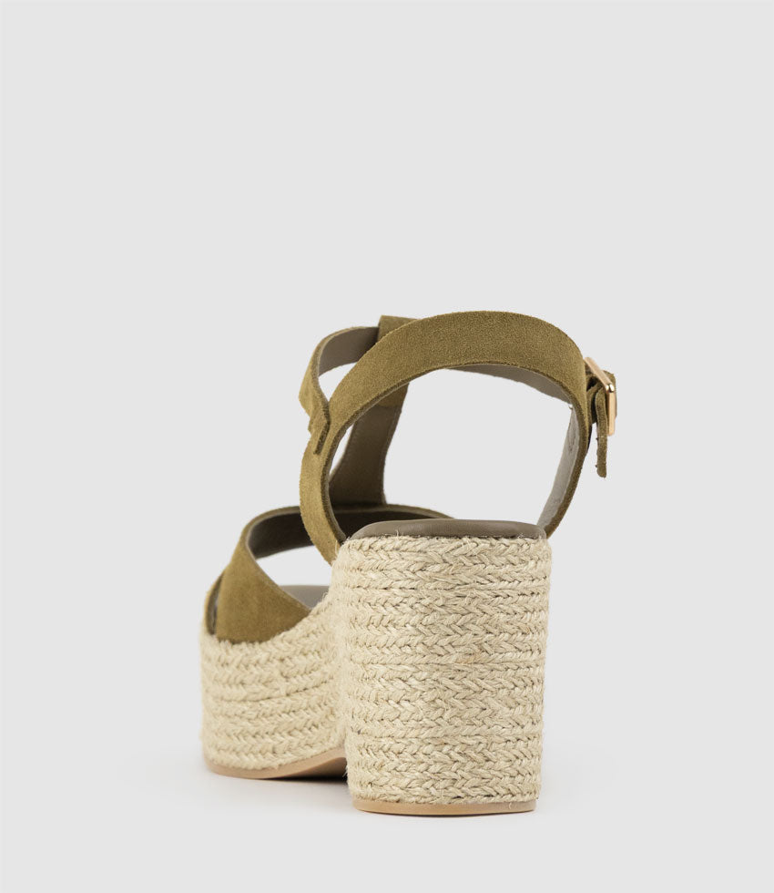 MADERA T-Bar Espadrille in Military Suede - Edward Meller