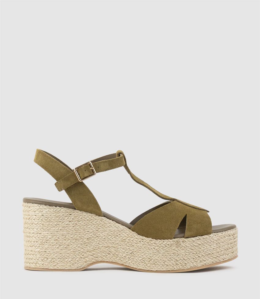 MADERA T-Bar Espadrille in Military Suede - Edward Meller