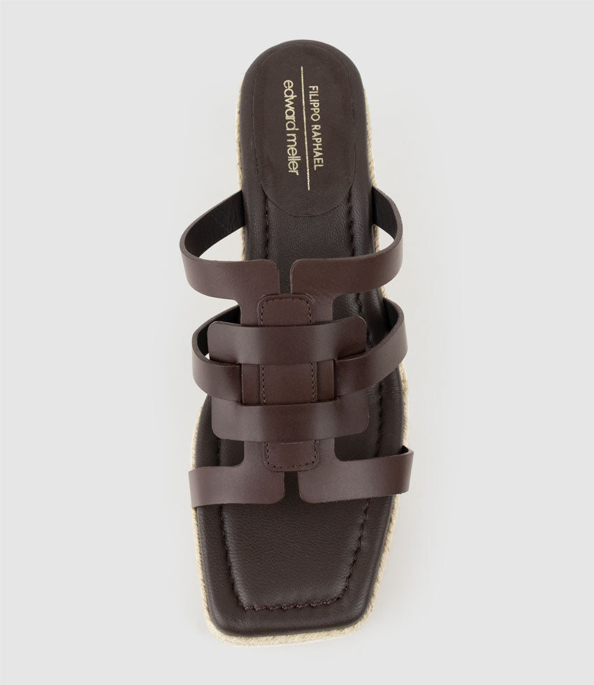 MADERE Square Toe Slide Espadrille in Brown - Edward Meller
