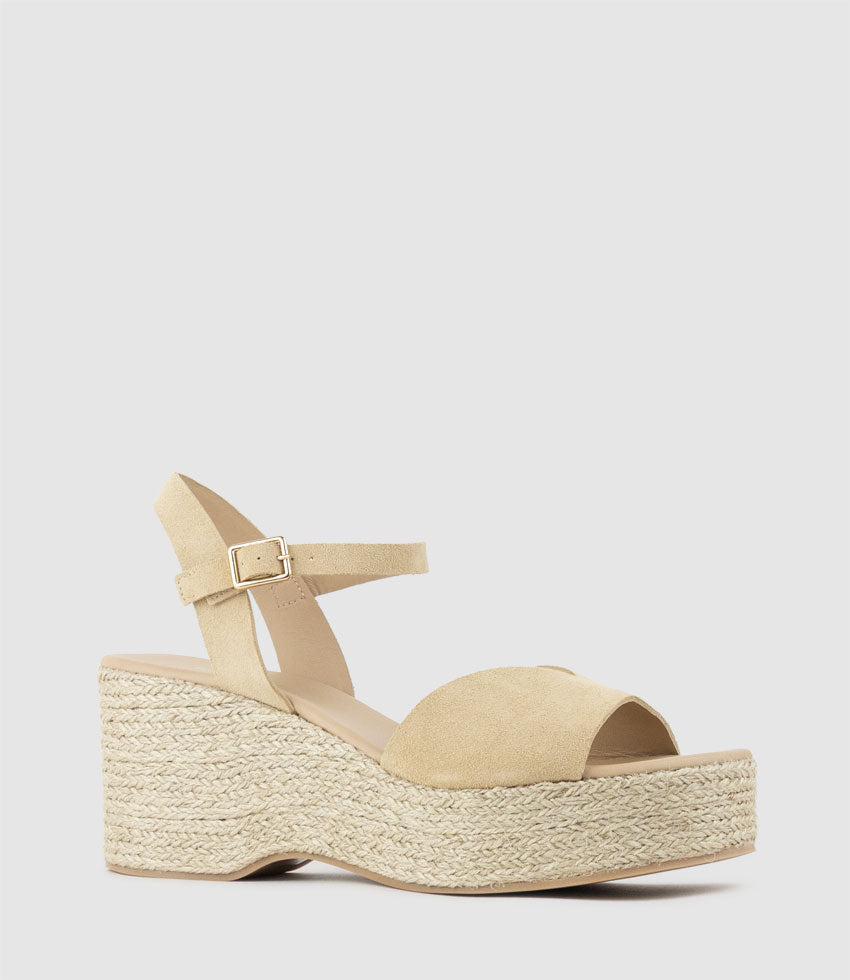 MADISON V Front Sandal Espadrille in Camel Suede - Edward Meller