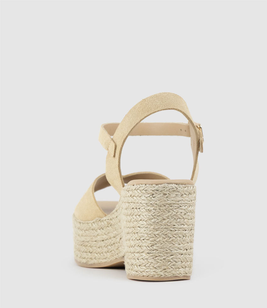 MADISON V Front Sandal Espadrille in Camel Suede - Edward Meller