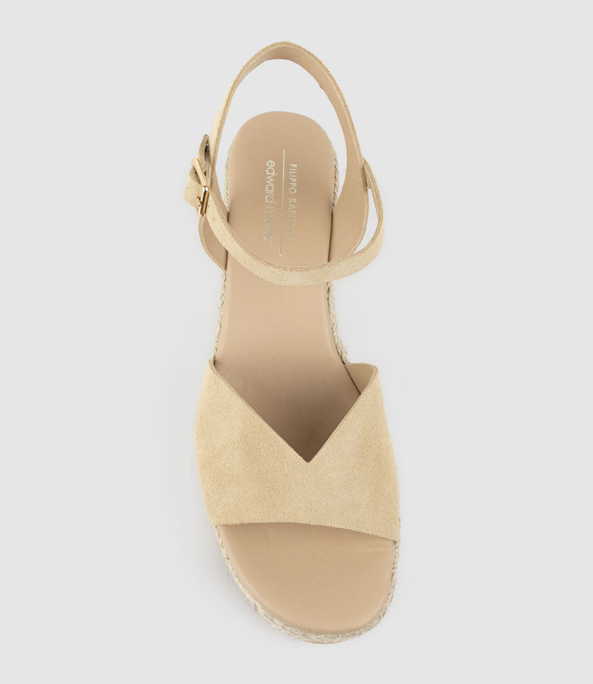 MADISON V Front Sandal Espadrille in Camel Suede - Edward Meller