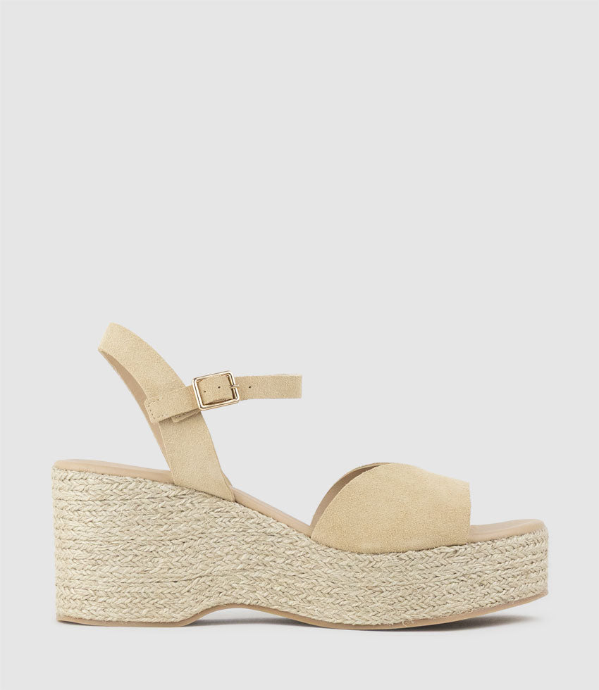 MADISON V Front Sandal Espadrille in Camel Suede - Edward Meller