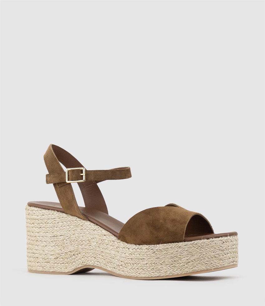 MADISON V Front Sandal Espadrille in Chocolate Suede - Edward Meller