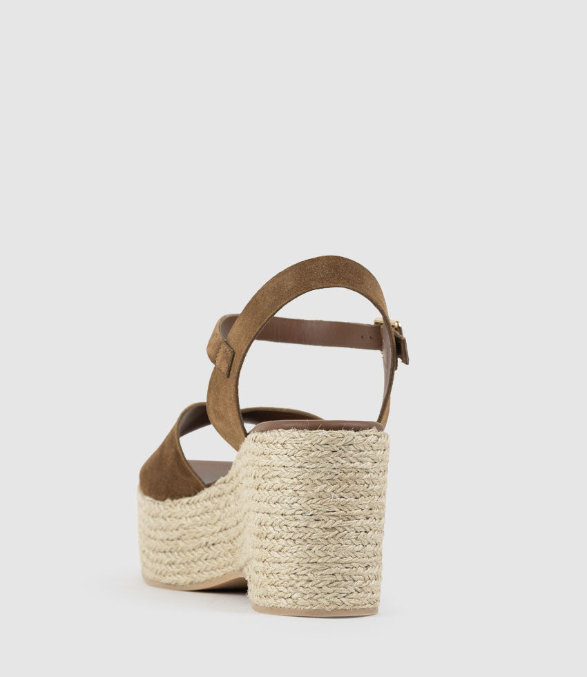 MADISON V Front Sandal Espadrille in Chocolate Suede - Edward Meller