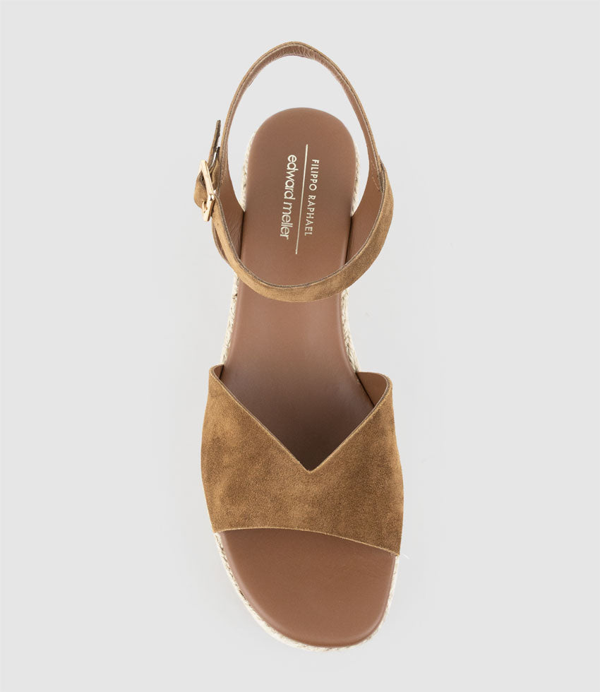 MADISON V Front Sandal Espadrille in Chocolate Suede - Edward Meller