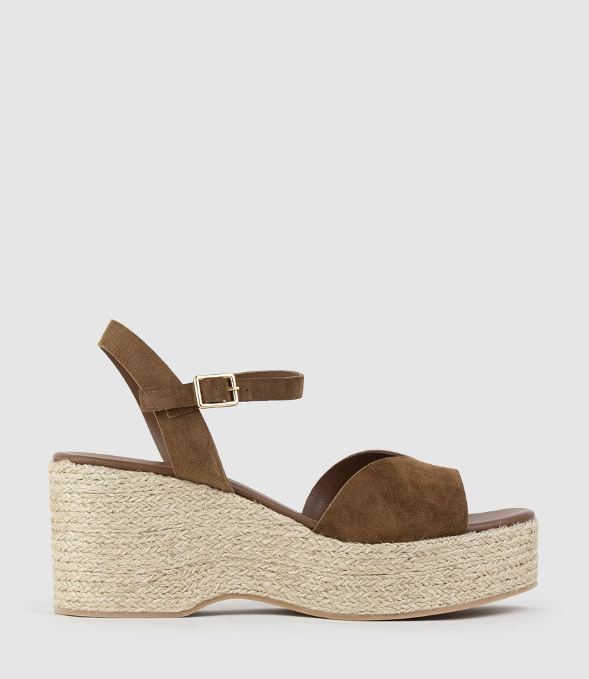 MADISON V Front Sandal Espadrille in Chocolate Suede - Edward Meller