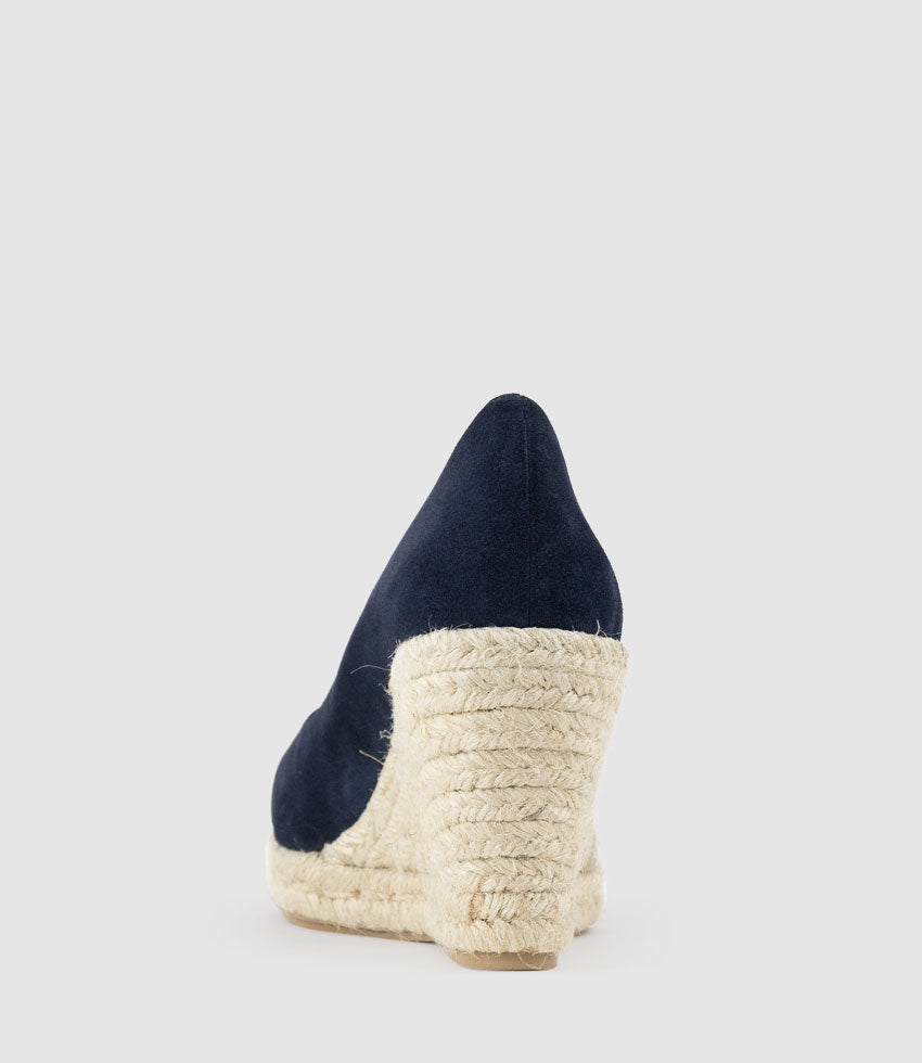 MAGNOLIA Peep Toe Pump Espadrille Navy Suede - Edward Meller