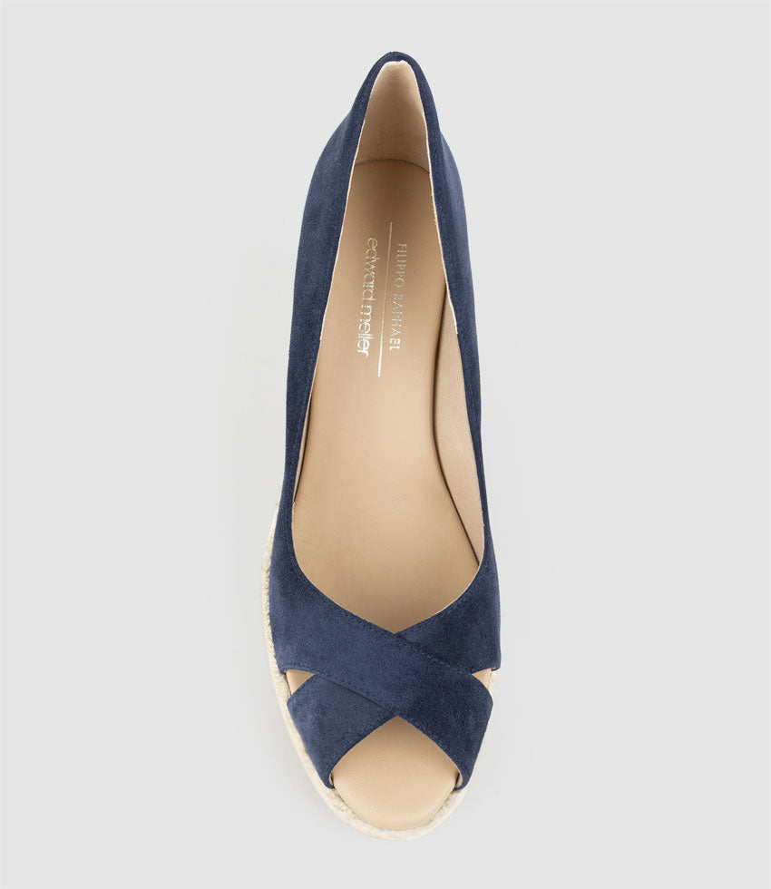 MAGNOLIA Peep Toe Pump Espadrille Navy Suede - Edward Meller