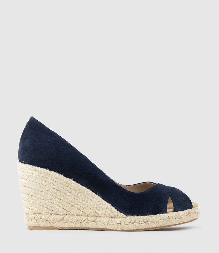 MAGNOLIA Peep Toe Pump Espadrille Navy Suede - Edward Meller