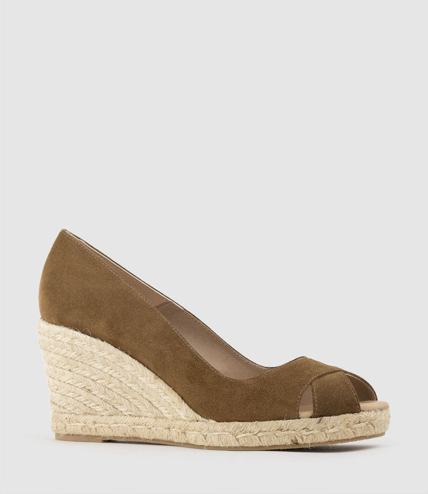 MAGNOLIA Peep Toe Pump Espadrille in Rum Suede - Edward Meller