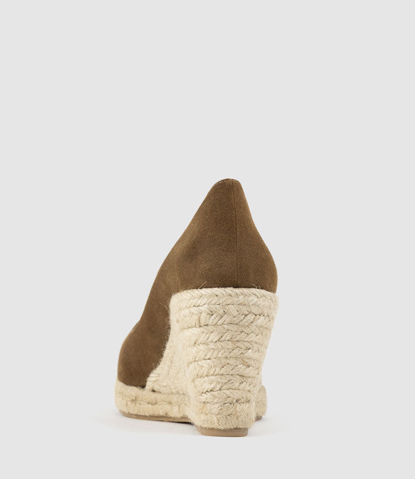 MAGNOLIA Peep Toe Pump Espadrille in Rum Suede - Edward Meller