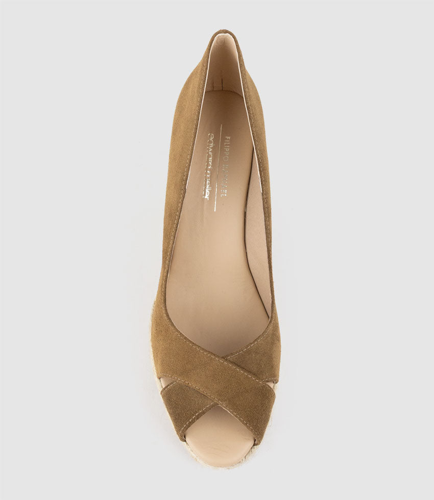 MAGNOLIA Peep Toe Pump Espadrille in Rum Suede - Edward Meller