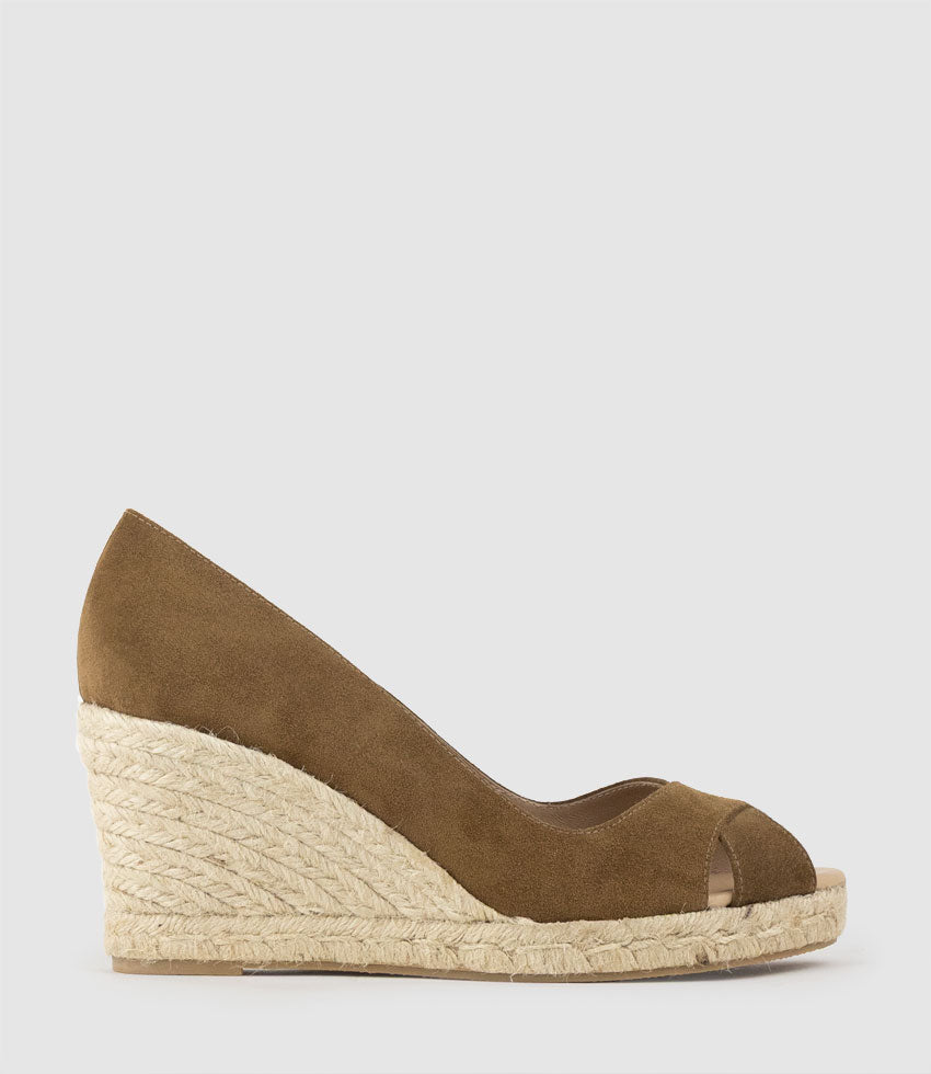 MAGNOLIA Peep Toe Pump Espadrille in Rum Suede - Edward Meller