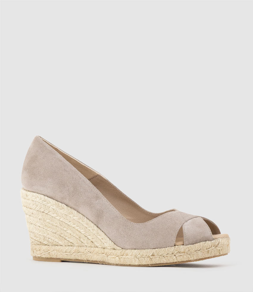 MAGNOLIA Peep Toe Pump Espadrille Taupe Suede - Edward Meller