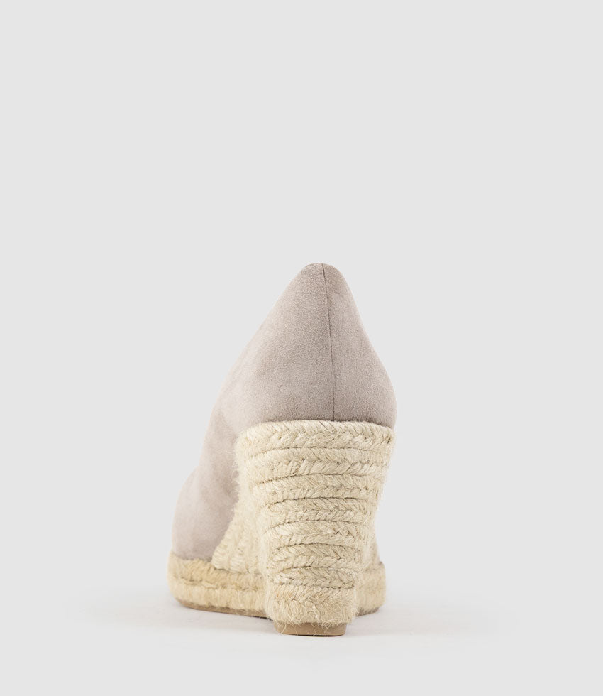 MAGNOLIA Peep Toe Pump Espadrille Taupe Suede - Edward Meller