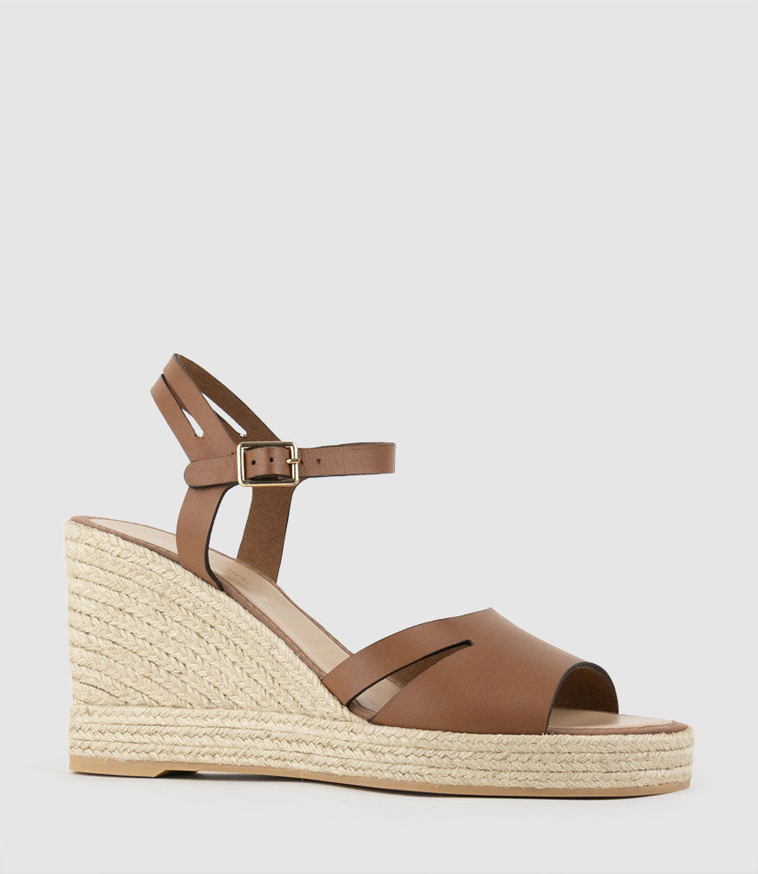 MAHALIA Open Toe Sandal Espadrille in Tan - Edward Meller
